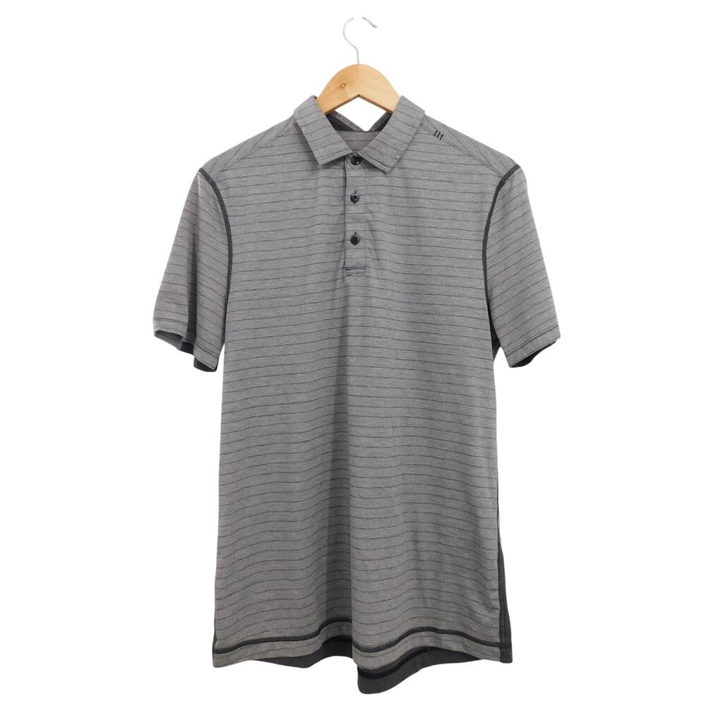 Lululemon Men's Gray Striped Short Sleeve Chip‎ Shot Polo Shirt Size Small Golf